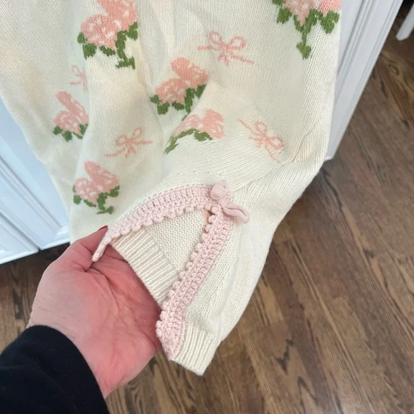 LoveShackFancy Cream and Pink Floral Cardigan Set - Picture 6 of 9